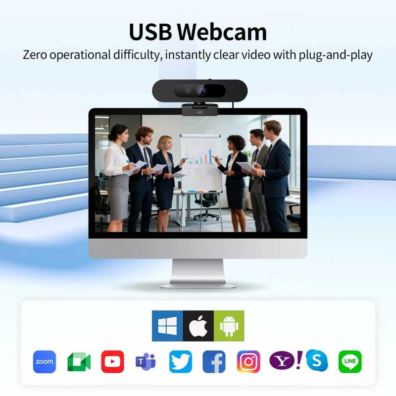 4K Webcam for PC, 8MP USB Webcam with Dual Noise-reducing