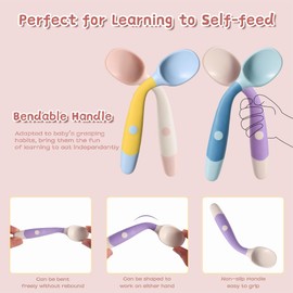 Toddler Spoons and Forks Set Bendable Baby Utensils Set Self-Feeding Silverware for Kids Infants Children with Travel Case Gum Friendly Food Grade Dishwasher Safe (4 Set)