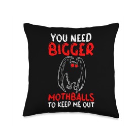 Mothman Cryptid Cryptozoology Gifts Funny Mothman Cryptid Cryptozoology Mothballs to Keep Me Out Throw Pillow, 16x16, Multicolor