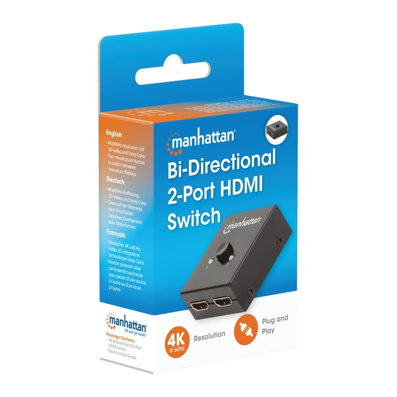 Manhattan Products 4K BI-Directional 2-Port HDMI Splitter/Switch, 4K@30Hz, Manual Selection,