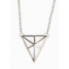 Magic Metal Cage Pyramid Necklace Silver Tone Geometric Triangle NH63 Statement Fashion Jewelry