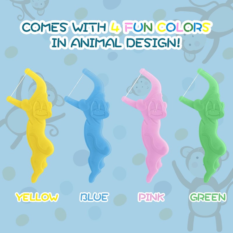 Floss Pick，Fun Flossing Sticks for Kids，Fluoride Free, BPA Free, Odorless,