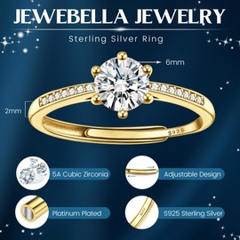 JeweBella Adjustable 925 Sterling Silver Rings for Women 18K Gold Plated Eternity Promise Engagement Ring Wedding Rings Cubic Zirconia Thumb Ring Womens Anniversary Jewellery Gifts with Box