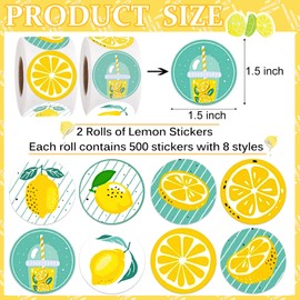 Y-YUEMY 1000pcs 1.5 Inch Cute Lemon Stickers Roll for Lemonade Cups, Lemonade Stand, Envelope Seals Cards Candy Cookie Bag Notebooks Gift Bakery Party Decorations (Style 1)