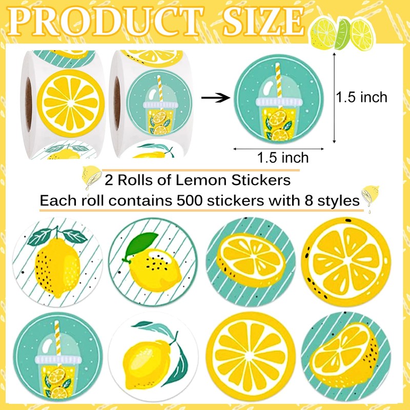 Y-YUEMY 1000pcs 1.5 Inch Cute Lemon Stickers Roll for Lemonade
