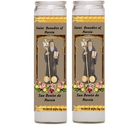 Gifts by Lulee, LLC Benedict Nursia San Benito Set Two Four Candles Set de Dos o Cuatro Velas Prayer in English Spanish (Two)