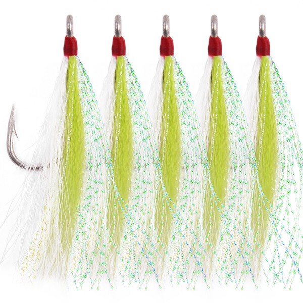 Bucktail Teaser Fishing Hooks,5pcs Saltwater Flounder Rig Stainless Steel Fishing