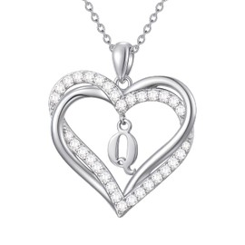 TOUPOP Buchstaben Kette Doppel Herz Halskette Damen 925 Sterling Silber Q Initialen Anhänger Schmuck Geschenke für Frauen Sie Freundin Mama Schwester zum Geburtstag Valentinstag Weihnachten Muttertag