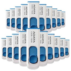 PSA Memoria USB ADATA 16 GB, Kit de 20 Piezas, Color Blanco/Azul (Modelo AC008-16G-RWE), Deslizable Diseño Elegante y Minimalista, COMPUTO Y PAPELERIA