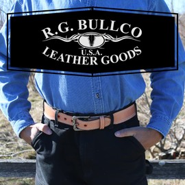 R.G. BULLCO U.S.A. LEATHER GOODS 1-3/4" to 1-1/2" Full Grain Belt with Oil Tanned Solid Thick Leather and Double Stitch Edge Trim - Tan - Size 48 - RGB-124X