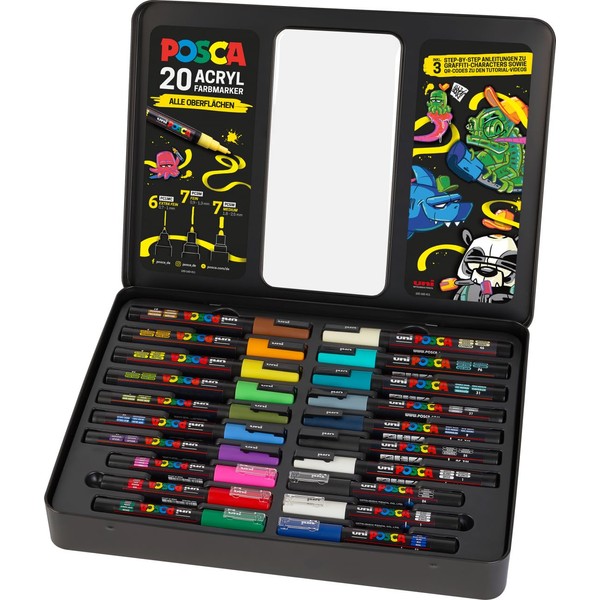 Faber-Castell uni-ball 186830 POSCA Marker Set of 20 with Instructions for 3 Graffiti Characters