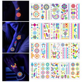 160 Tatuajes temporales Que Brillan en la Oscuridad,Calcomanías Grandes Falsas para Cuerpo, Brazo, Pecho, Hombros,EDM EDC Suministros para Fiestas de Carnaval(20 Hojas)