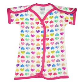 Perfectly Preemie Girl's Open-Shoulder Short-Sleeve Ultra Soft NICU Gown - NICU Friendly (Colorful Hearts, Teeny)