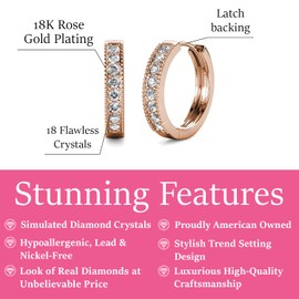 Cate & Chloe Lydia 18k Rose Gold Plated Hoop Earrings | Gold Hoops for Women with Round Cut Crystals, Sparkle Hoop Earrings Set, Fashion Jewelry for Women, Gift for Her