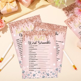 Funtery 145 Pieces Pink and Rose Gold Bridal Shower Games Bridal Shower Games Supplies Including Wedding Cards and 20 Pcs Pencils for Bride and Groom Supplies Bachelorette Wedding Party Favors