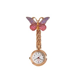SagaSave Butterfly Nurse Fob Watch, Alloy Doctor Pocket Watches Men Women Lapel Pin Watch Clip-on Hanging Medical Pocket Watch, Fuchsia