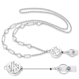 Crimmy Retractable Lanyards for ID Badges and Keys for Women, Teachers, Cute Necklace Lanyard Badge Holder, Inspirational Silver Chain Lanyards (she believe reel)