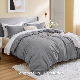 Bedsure Duvet Cover Full Size - Soft Double Brushed Bedding Set for Kids & Adults, Zipper Closure, 3 Pieces, Includes 1 Duvet Cover (80"x90") & 2 Pillow Shams, NO Comforter, Grey