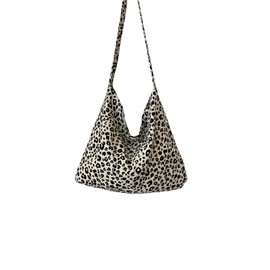fdsmall Leopard Tote Bag for Women, Canvas Shoulder Handbags Big Capacity Shopping Bag with Inner Pocket Practical Shoulder Bags for Women (Small White Leopard)