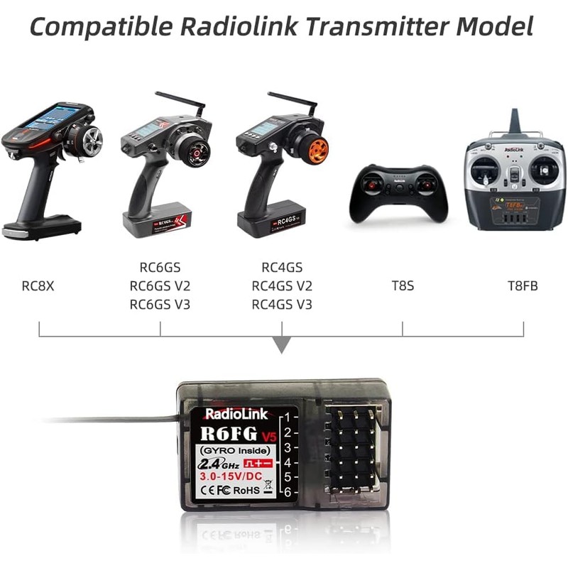 DTXMX R6FG 6CH Receiver, for RC Transmitter Radiolink RC4GS V3/