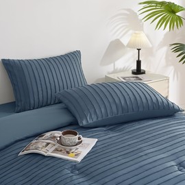 JELLYMONI 2 Pack Blue Pillowcases King Size, Soft Microfiber Striped Tufted Pillow Covers with Envelope Closure (Pillows are not Included)