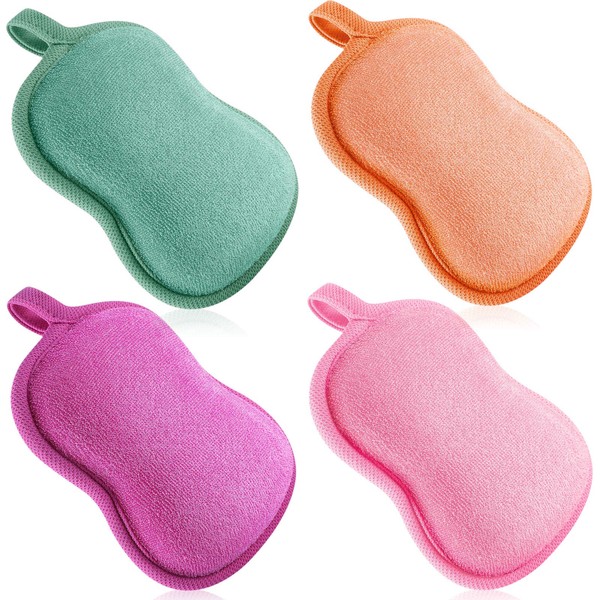 4 Pieces Baby Bath Sponge Cotton Baby Sponge Soft and Absorbent Sponge for Kids Babies Men Women (Red, Purple, Green, Orange)