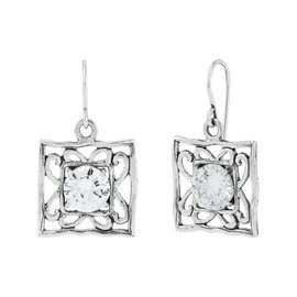 Silpada 'Center Squared' Sterling Silver White Cubic Zirconia Drop Earrings