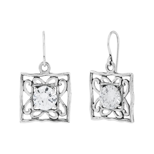 Silpada 'Center Squared' Sterling Silver White Cubic Zirconia Drop Earrings
