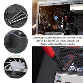 Fan Screws, 100 Pieces Computer Case Fan Screws Kit, Case Fan Screws, Metal Heavy Computer Screws, Long and Short, for Laptop Repair Accessories Pack, Black