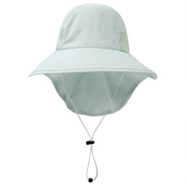 Winzik Toddler Sun Hat, Baby Boys Girls Wide Brim Beach Hats with Neck Flap Kids UPF 50+ Summer Caps (1-3 Years, Solid Light Green)