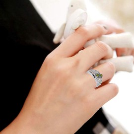 Green Peridot , Pink Mother Of Pearl 8.34 Ct Oval 925 Sterling Silver Statement Rings For Women | Gemstones Ring Set For Womens | Beautiful Jewellery Present For Girls By Orchid Jewelry