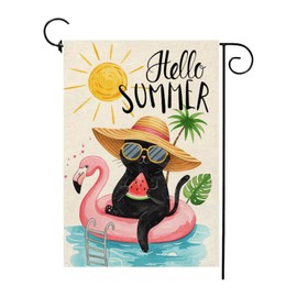 Summer Pool Garden Flag 12x18 Inch Double Sided for Outside Cat with Sunglass Flamingo Sun Hat Watermelon Small Outdoor Beach Holiday Decor