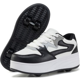 ANEFUN Roller Skate Shoes for Kids Boys Girls Sneakers with Detachable Wheels Sport Shoe White/Black