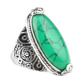 XRCXBLSC Retro 925 Sterling Silver Turquoise Ring Native-Inspired Imitate Turquoise Stone Statement Rings Boho Style Female Dainty Jewelry Wedding Engagement Band Promise Ring Gift O