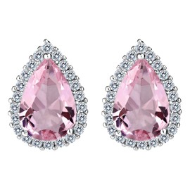 Flyonce Women's Full Cubic Zirconia Wedding Teardrop Stud Earrings Pale Pink Silver-Tone