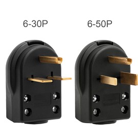 2-in-1 Nema 6-30P/6-50P Plug 30/50 Amp 250 Volt Angle Plug, 3 Pole 3 Wire Straight Blade Plug for Welder and Ranges, Cable OD Max. 1.0 Inch Black