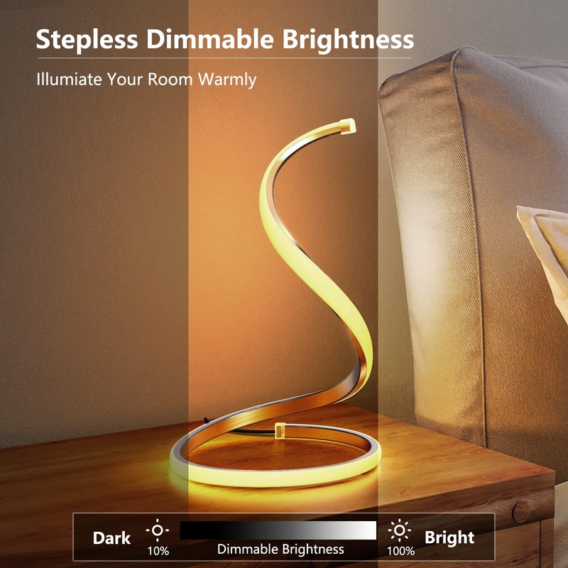 NUÜR Spiral LED Table Lamp, Modern 3 Colors Dimmable Desk