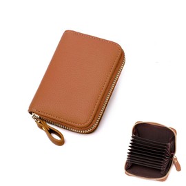 ZMREN Women's Credit Card Holder Small Leather Blocker Wallet ID Cards Credit Card Holder RFID Protection Card Holder Case Cash Coin Compartment Purse Wallet with Zip, brown, rfid wallet