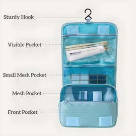 Hanging Travel Toiletry Bag with Travel Bottles Set, Hanging Travel Makeup Bag for Man and Woman, Travel Toiletries Container, Water-Resistant Makeup Cosmetic Bag, for Travel or Daily Use (Blue)