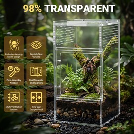 ZENWUKONG Jumping Spider Enclosure - Acrylic Terrarium Habitat for Spiders, Tarantulas, Snail, Mantis, Lizard, and Small Reptiles, Magnetic Doors (3x3x6 inch)
