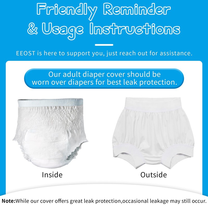 EEOST Adult Diaper Cover, Leakproof Waterproof Reusable Plastic Pants for