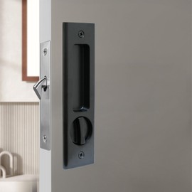 Hoconnie Pocket Door Handle Sliding Door Lock Pocket Door Lock Invisible Recessed Door Handle 160mm No Key (Black)