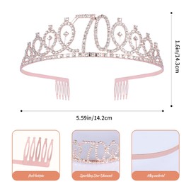 JasperKino 70th Women Birthday Sash and Tiara Set Rose Gold Sash Crown Party Favors Supplies for Women Party