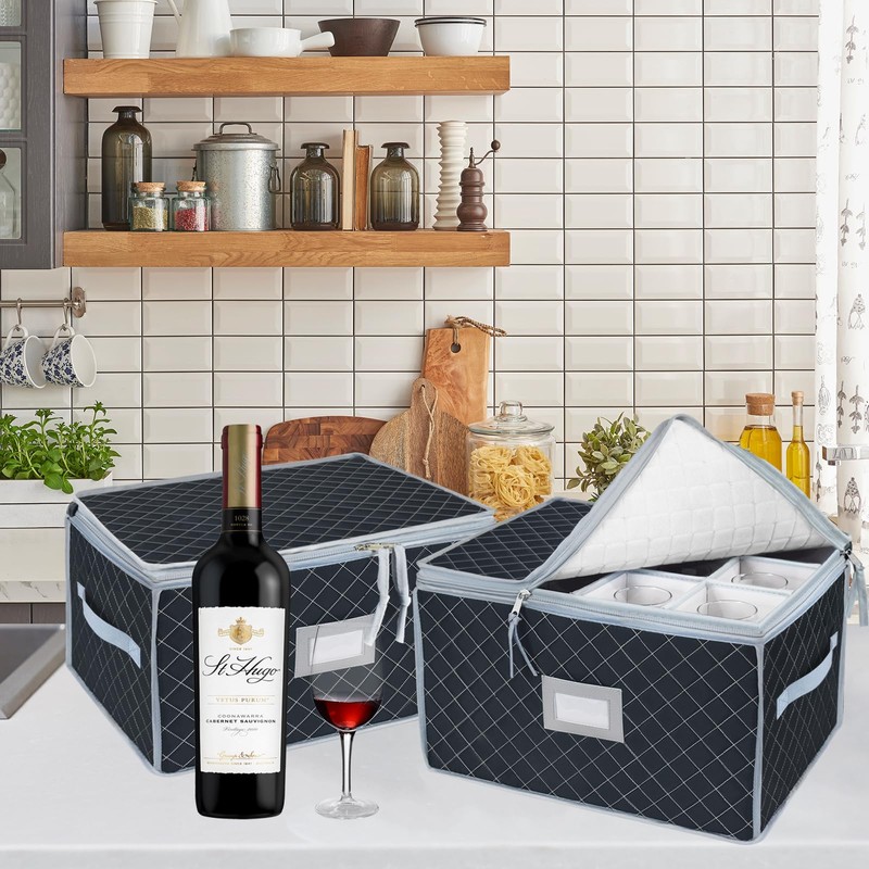VERONLY Wine Glass Storage Box with Dividers Holds 24 Stemware