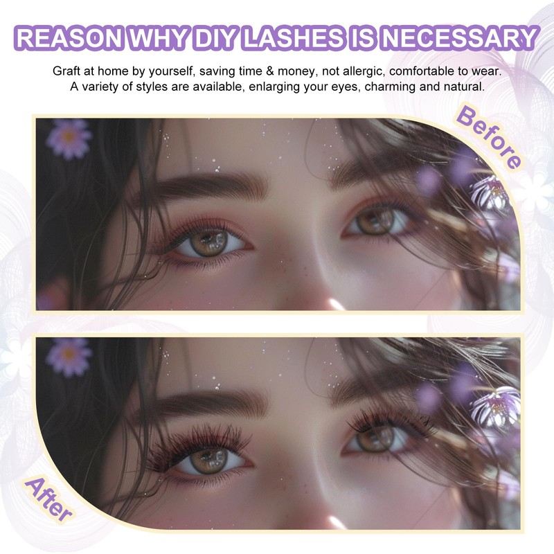 NAGARAKU DIY T50 Cluster Eyelash Extensions, Pack of 108, Wide