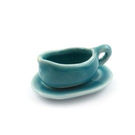 MyTinyWorld 2 x Dolls House Miniature Very Fine Aquamarine Ceramic Gravy Boat/Jugs