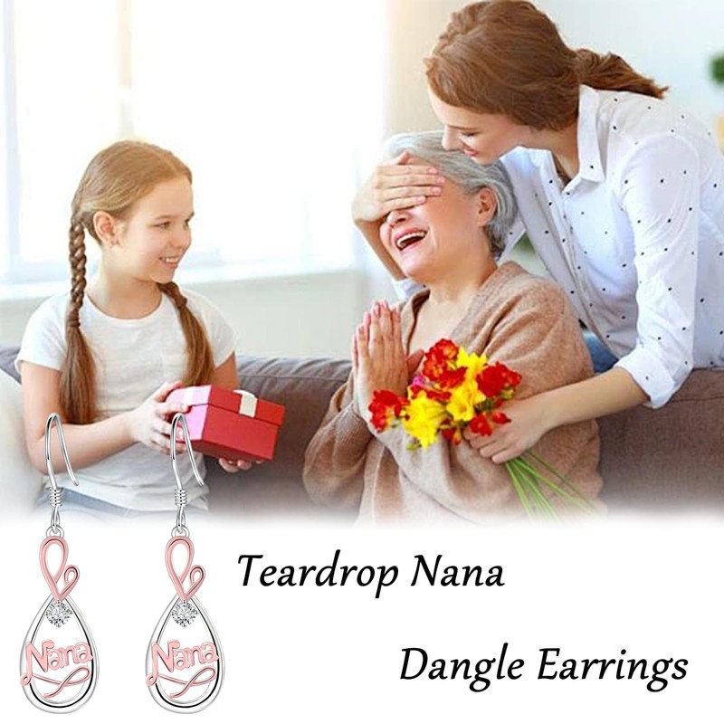 Teardrop Mama/Nana Dangle Earrings for Women - 925 Sterling Silver