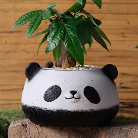 forkai Small Panda Bear Plant Pots, Resin Round Flower Pots, Cute Succulent Pots with Drainage Holes, Home Decor Planters for Animal Lovers