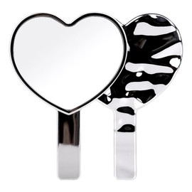 BUNCHBRAVO Espejo de mano en forma de corazón para comprobar la parte posterior del cabello, acabado brillante plateado, espejo de cambiador compacto de mano para maquillaje, color plateado