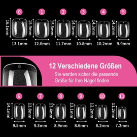 Bnbnpup Short Nail Tips for Nails - Full Cover Nail Tips, Pack of 240, 15 Sizes - Perfect for Gel Nails (Half Matt + Transparent Short Square Rounded)